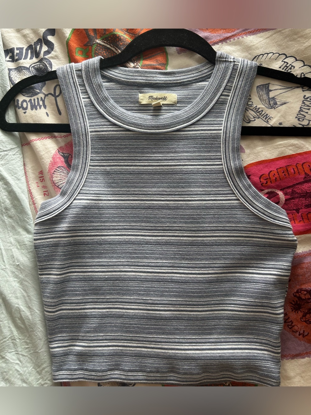 Madewell Blue and White Striped Ribbed Tank